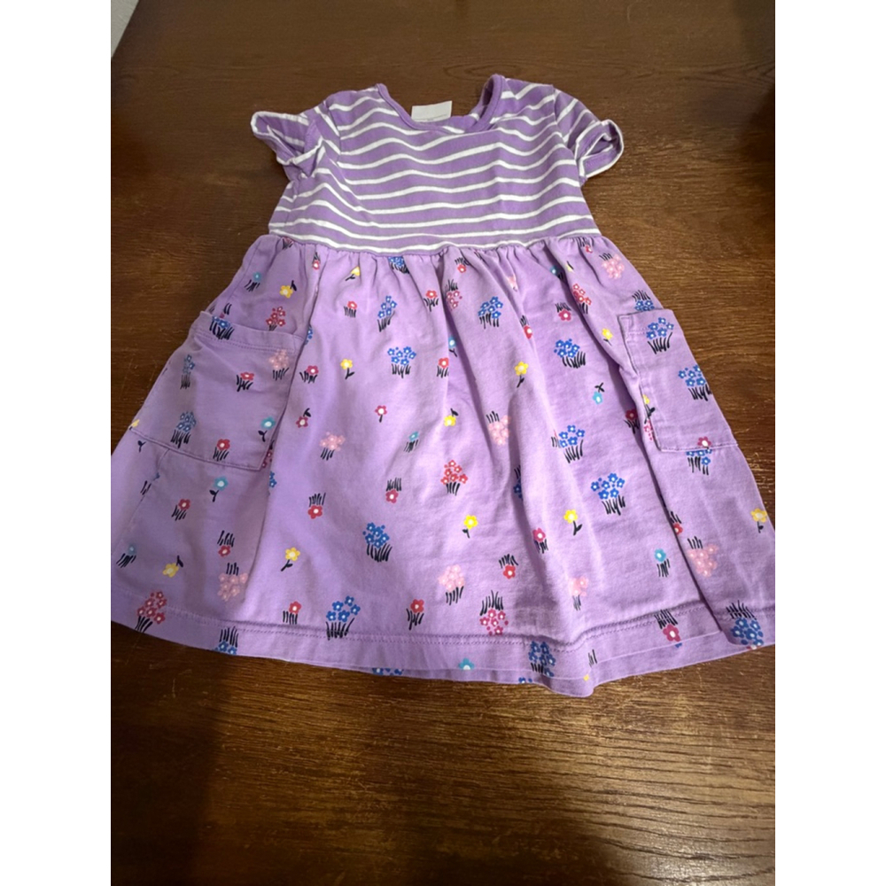 Hanna Andersson Dress 100 cm US 4 Purple Stripe Floral Cotton Pockets